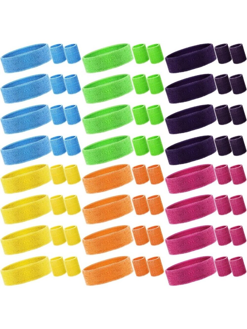 72 Pcs 80s Neon Headbands & Sweatbands Set for Sports, Parties & Costumes